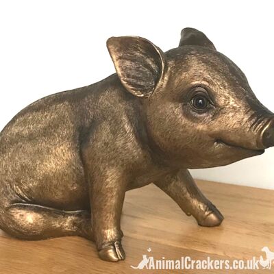 Adorno o decoración de alcancía con efecto bronce de calidad grande (24 cm), gran regalo para amantes de los cerdos