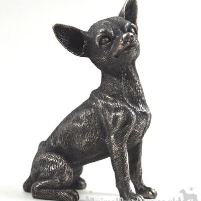 Statuetta ornamentale Chihuahua seduta in bronzo fuso a freddo
