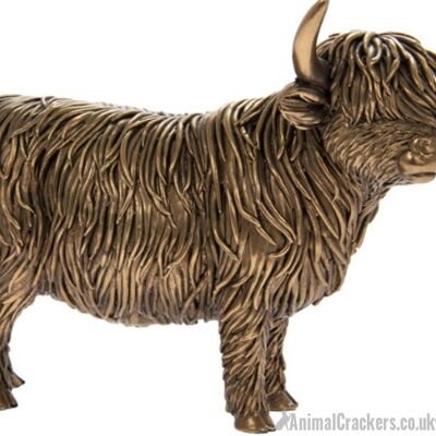 Statuetta ornamentale da 19 cm Highland Cow, gamma Leonardo Bronzed Reflections, regalo amante del contadino, in scatola