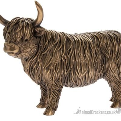 Gran figura de adorno de vaca de las tierras altas de 25 cm, gama Leonardo Bronzed Reflections, regalo de amante del granjero, en caja