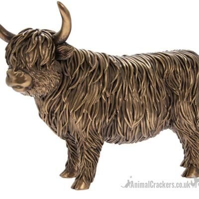 Grande statuetta ornamentale da 25 cm Highland Cow, gamma Leonardo Bronzed Reflections, regalo amante del contadino, in scatola