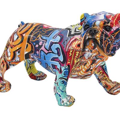 Statuetta Bulldog inglese in piedi dipinta a colori vivaci Graffiti Art, regalo amante del cane Bull
