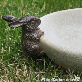 Bain d'oiseau/mangeoire, bol effet pierre vieillie avec des décorations de lapin, grand cadeau d'amant de lapin 3