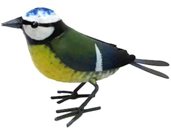 ENSEMBLE DE 2 ornements d'oiseaux de jardin en métal peints à la main plus grands que nature (16 cm) (Mésange bleue + Bouvreuil), excellent cadeau pour les amoureux des oiseaux 2