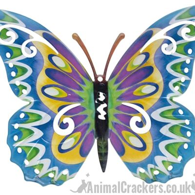 Large 35cm bright Blue & multi colour metal Butterfly ornament wall art decoration
