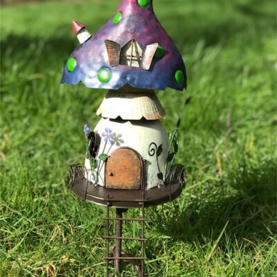Metal Fairy Pixie lover Toadstool en forma de TREE HOUSE decoración de jardín