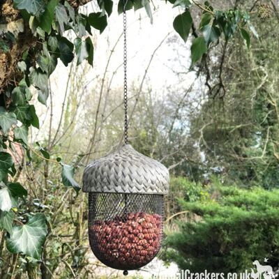 Novedad ACORN wild bird NUT FEEDER metal y resina pesada jardín pájaro amante regalo