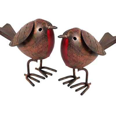 Set of 2 quirky metal Robin ornaments, indoor or outdoor decoration