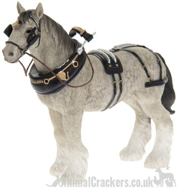 Grey Shire Cart Heavy Horse dans la figurine d'ornement de harnais qualité Leonardo en boîte