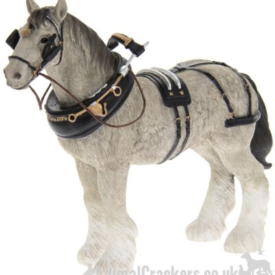 Figura decorativa Grey Shire Cart Heavy Horse en arnés calidad Leonardo en caja