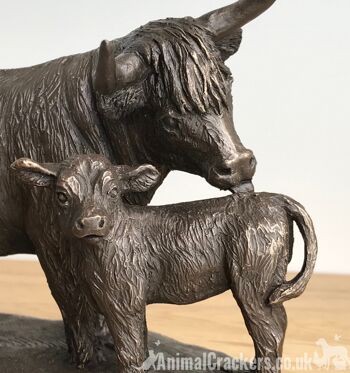 Figurine d'ornement de sculpture en bronze de qualité Highland Cow & Calf par Harriet Glen