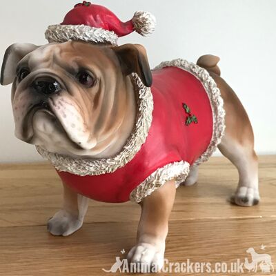 Decoración de adorno de traje festivo de Navidad de perro Bulldog británico inglés grande