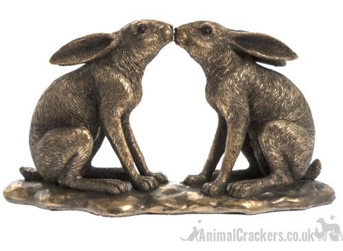 Two Kissing Hares ornament figurine Leonardo Bronzed Reflections, gift boxed