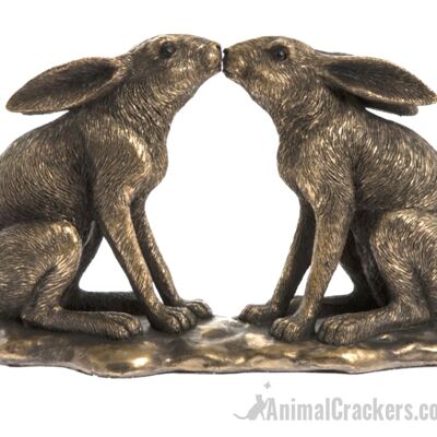 Two Kissing Hares ornament figurine Leonardo Bronzed Reflections, gift boxed