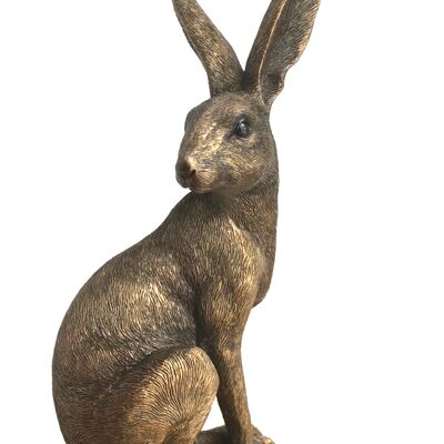 Animal Crackers Exclusive - Leonardo Reflections Bronzed range large 22cm high bronze effect Sitting Hare ornament figurine, in quality gold gift box