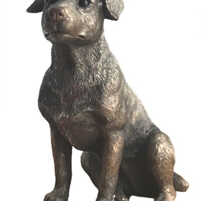 Figura de adorno de Jack Russell Terrier bronceada, de Leonardo exclusivamente para Animal Crackers, en caja de regalo dorada de Leonardo