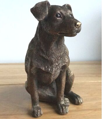 Figurine d'ornement bronzée Jack Russell Terrier, par Leonardo exclusivement pour Animal Crackers, dans une boîte cadeau dorée Leonardo 5
