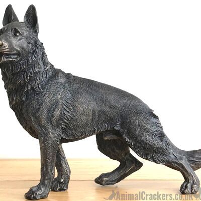 Große 22 cm große deutsche Schäferhund-Figur mit Bronze-Effekt, elsässisches Liebhabergeschenk