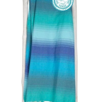 Fouta CASAD XXL - 200 x 200 cm - Rayures CHEERFUL - Seagreen bleu turquoise