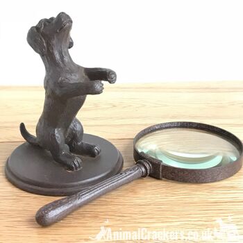 Chien effet bronze tenant une loupe ornement sculpture cadeau d'amant de chien 4