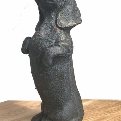 Estatuilla de escultura decorativa de perro salchicha de perro salchicha de 23 cm con efecto bronce
