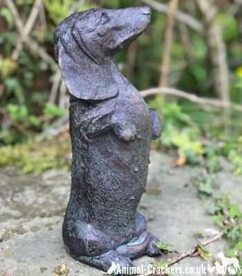 Bronze effet 23 cm chien saucisse teckel in/outdoor ornement sculpture figurine 3