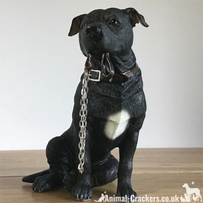 Grand ornement noir Staffordshire Bull Terrier 'Staffie' de la gamme Leonardo 'Walkies'