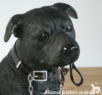 Grand ornement noir Staffordshire Bull Terrier 'Staffie' de la gamme Leonardo 'Walkies' 2
