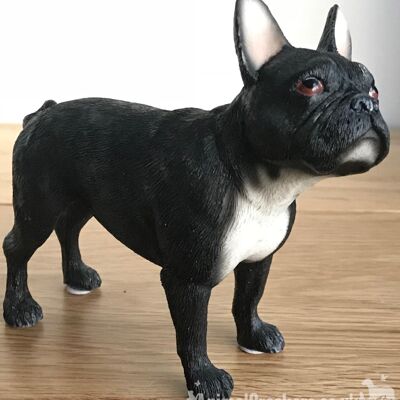 Bulldog francese nero Frenchie ornamento figurine scultura Leonardo, in confezione regalo