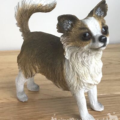 Chihuahua cheveux longs beige figurine d'ornement réaliste gamme Leonardo Coffret cadeau