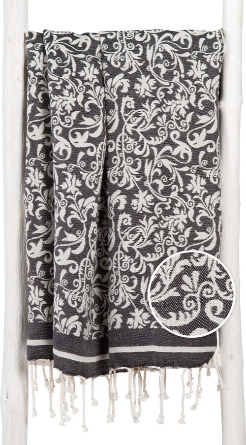 Fouta Hammam towel FLOWER - 100x190 cm - for women - Black