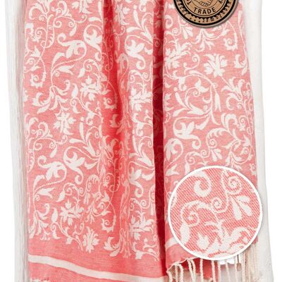 Fouta Hammam towel FLOWER - 100x190 cm - for women - Coral