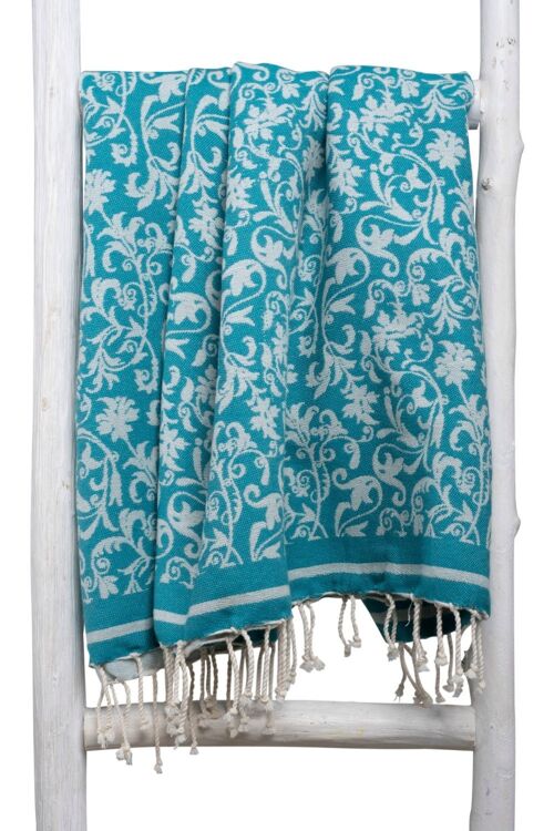 Fouta Hammam towel FLOWER - 100x190 cm - for women - PETROL