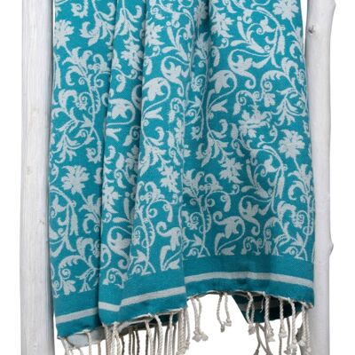 Fouta Hammam towel FLOWER - 100x190 cm - for women - PETROL