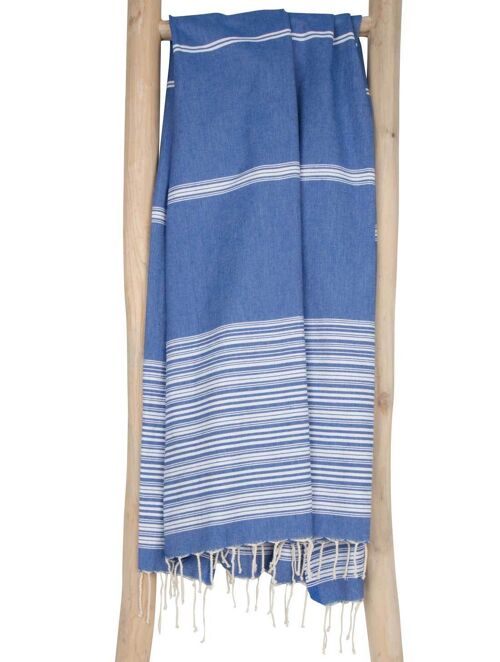 Fouta Hammam towel BIARRITZ - 100x190 cm - Royal Blue with white