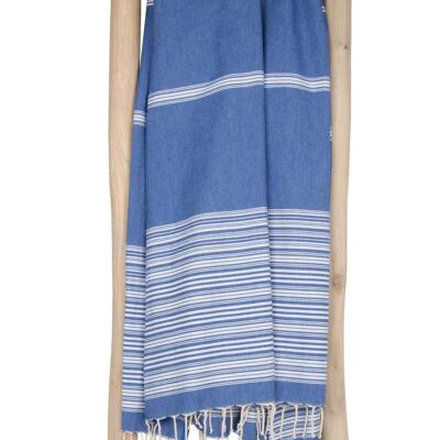 Asciugamano Fouta Hammam BIARRITZ - 100x190 cm - Blu Royal con bianco