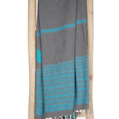 Fouta Hammam towel BIARRITZ - 100x190 cm - Grey with turquoise