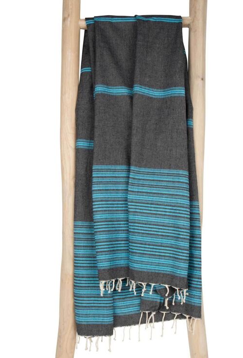 Fouta Hammam towel BIARRITZ - 100x190 cm - Black with turquoise