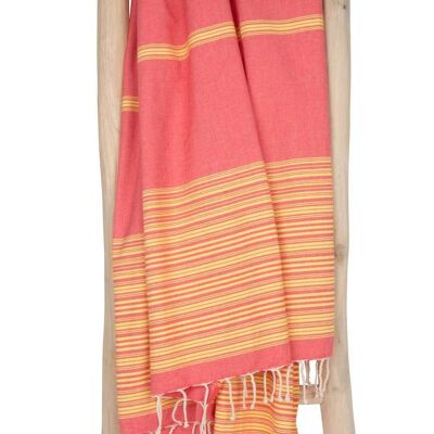 Fouta Hammam towel BIARRITZ - 100x190 cm - Coral with yellow