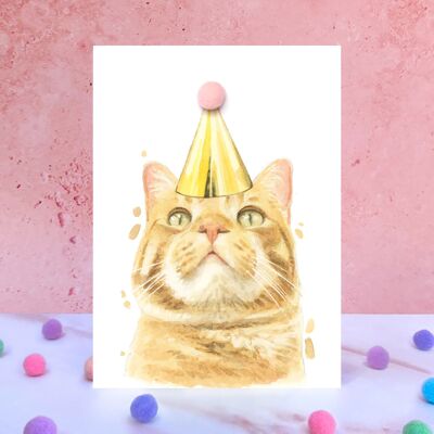 Biglietto di compleanno con pompon gatto Ginger Tabby