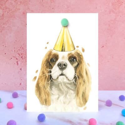 Carte d'anniversaire pompon chien Cavalier King Charles Spaniel
