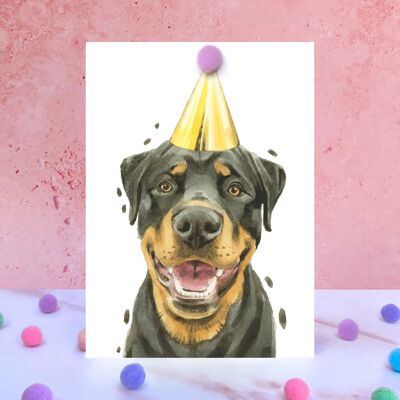 Biglietto di compleanno con pompon per cani Rottweiler