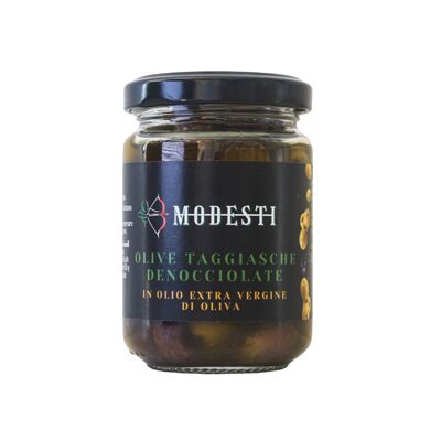 Pitted Taggiasca olives in extra oil of olive 130g
