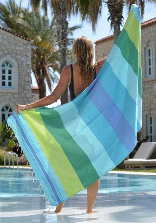 Fouta hammam beach towel CASABLANCA -100x190 cm - Green blue