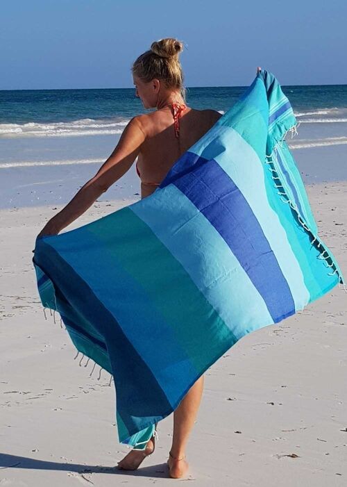 Fouta hammam beach towel CASABLANCA -100x190 cm - Aquagreen turquoise blue