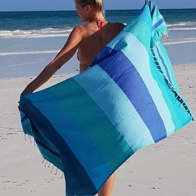 Serviette de plage Fouta hammam CASABLANCA -100x190 cm - Aquagreen bleu turquoise