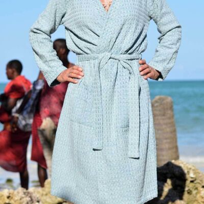 Bathrobe HONEYCOMB for men and women - Light blue - S / M