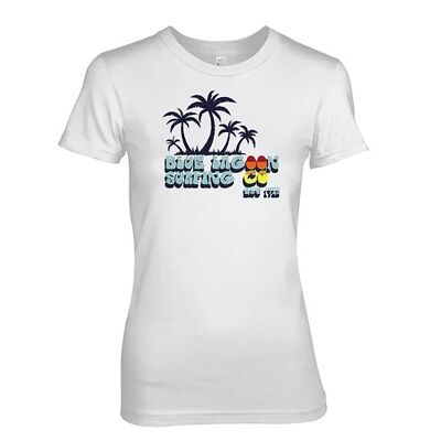 Retro - Blue Lagoon Vintage surf Club 1973 Camiseta clásica de playa para mujer (xx grande, blanco)