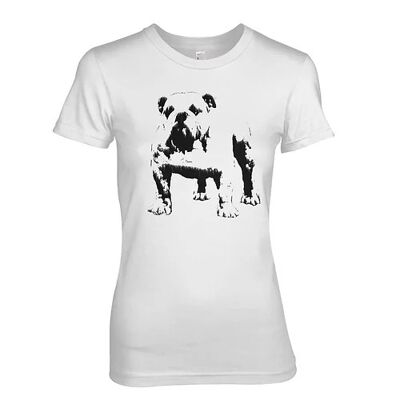 Blue Ray T-Shirts British Bulldog Iconic Dog & Pet- Damen Hunde T-Shirt (Medium, Weiß)