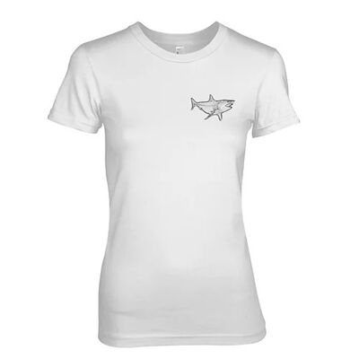 Chrome Style MAKO Shark Logo - Camiseta de buceo y diseño de tiburón para mujer (grande, blanco)